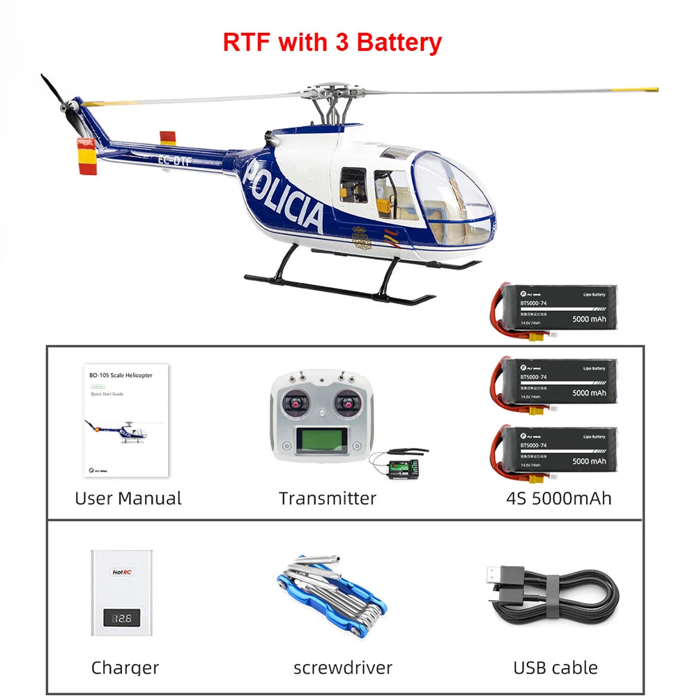 FLYWING BO105 RC Helicopter ACE Flight Controller 470 Class 6CH Scale Helicopter BO105 Plane 4 Blades Rotor Head One-Key Return