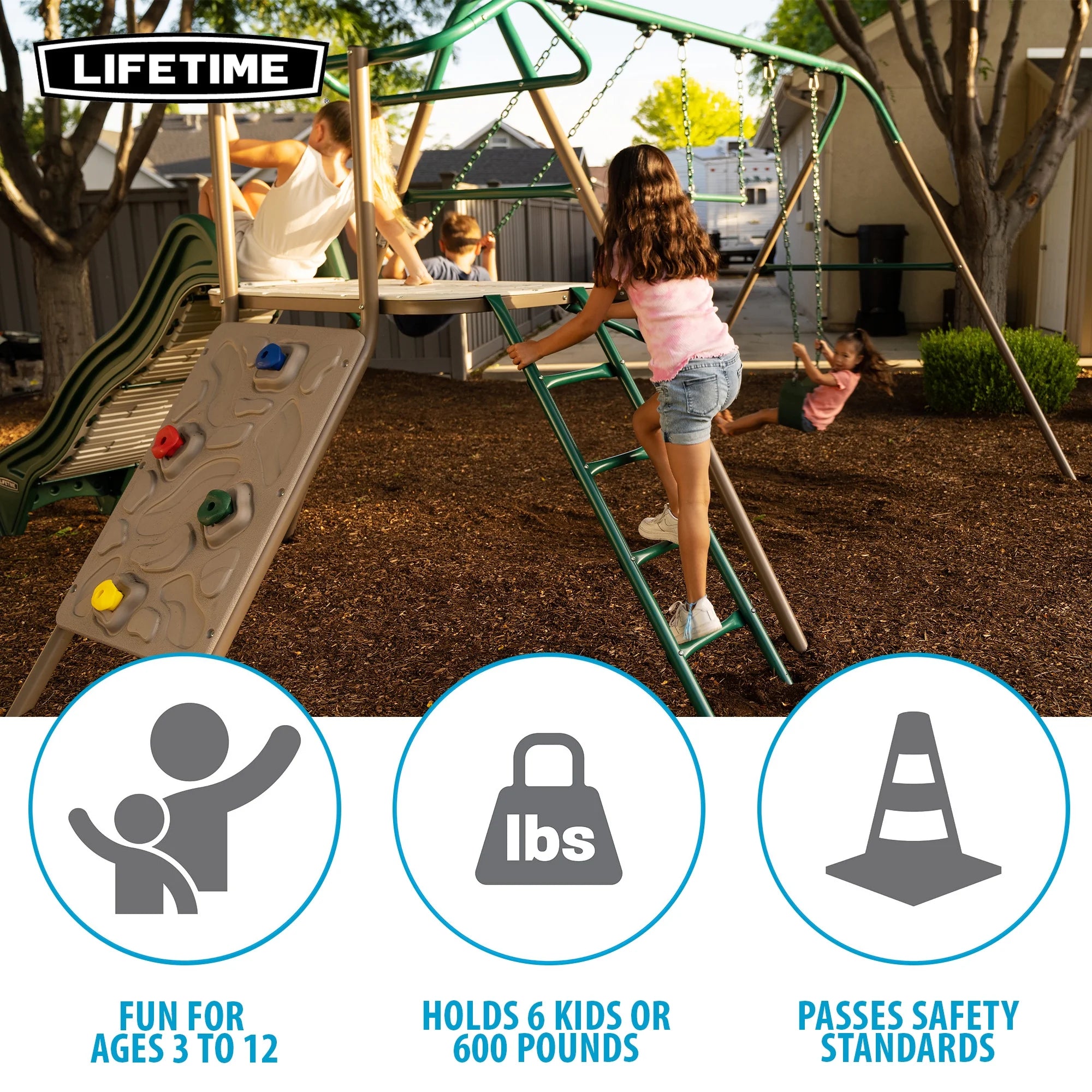 Kid'S Outdoor Climb & Slide Swing Set with Belt Swings and Trapeze Bar (91142)