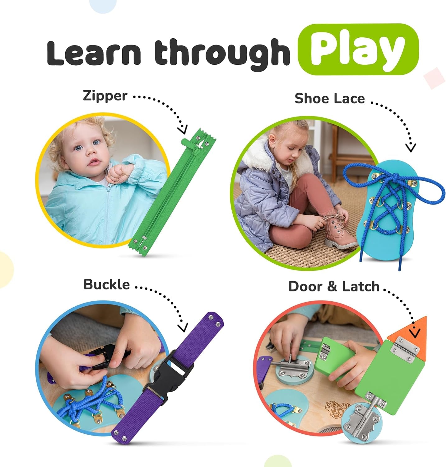 Toddler Busy Board, Premium Wooden Sensory Busy Board for Toddlers 3 Year Old with 10 Educational Activities for Fine Motor Skills, Fidget Activity Toy for Travel
