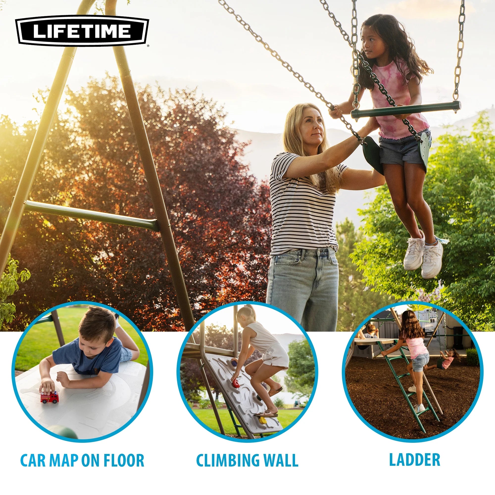 Kid'S Outdoor Climb & Slide Swing Set with Belt Swings and Trapeze Bar (91142)