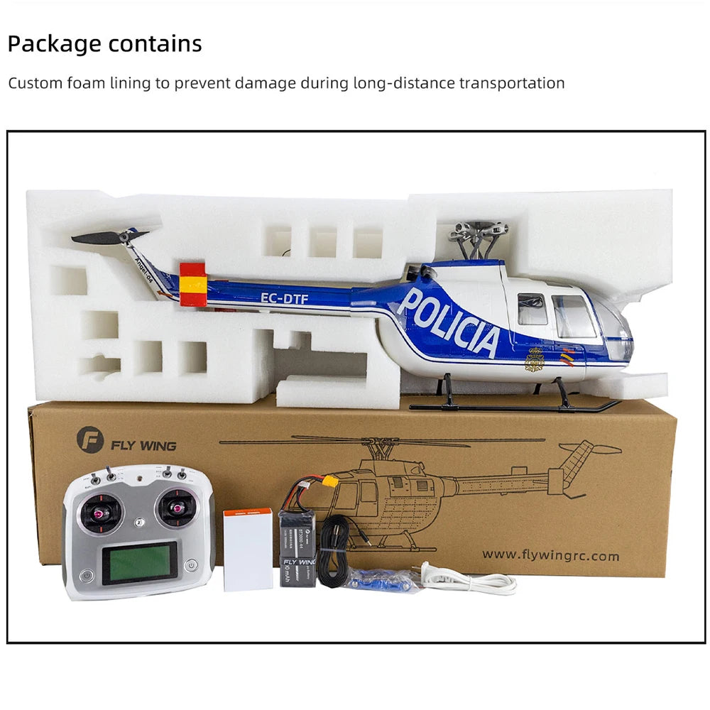 FLYWING BO105 RC Helicopter ACE Flight Controller 470 Class 6CH Scale Helicopter BO105 Plane 4 Blades Rotor Head One-Key Return