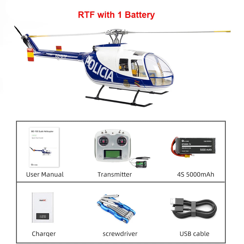 FLYWING BO105 RC Helicopter ACE Flight Controller 470 Class 6CH Scale Helicopter BO105 Plane 4 Blades Rotor Head One-Key Return