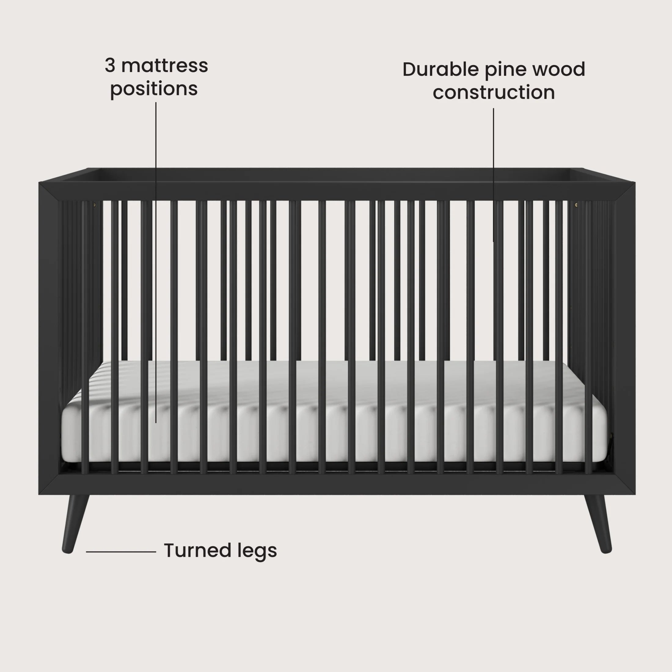 Cranbrook Crib and Dresser Nursery Set, 4-In-1 Convertible Crib with 6-Drawer Dresser, Ebony, 2-Piece