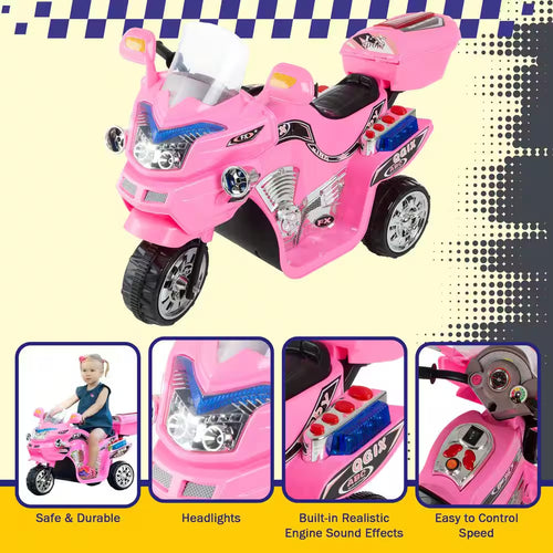 3-Wheel Battery Powered Motorcycle Ride on Toy in Pink