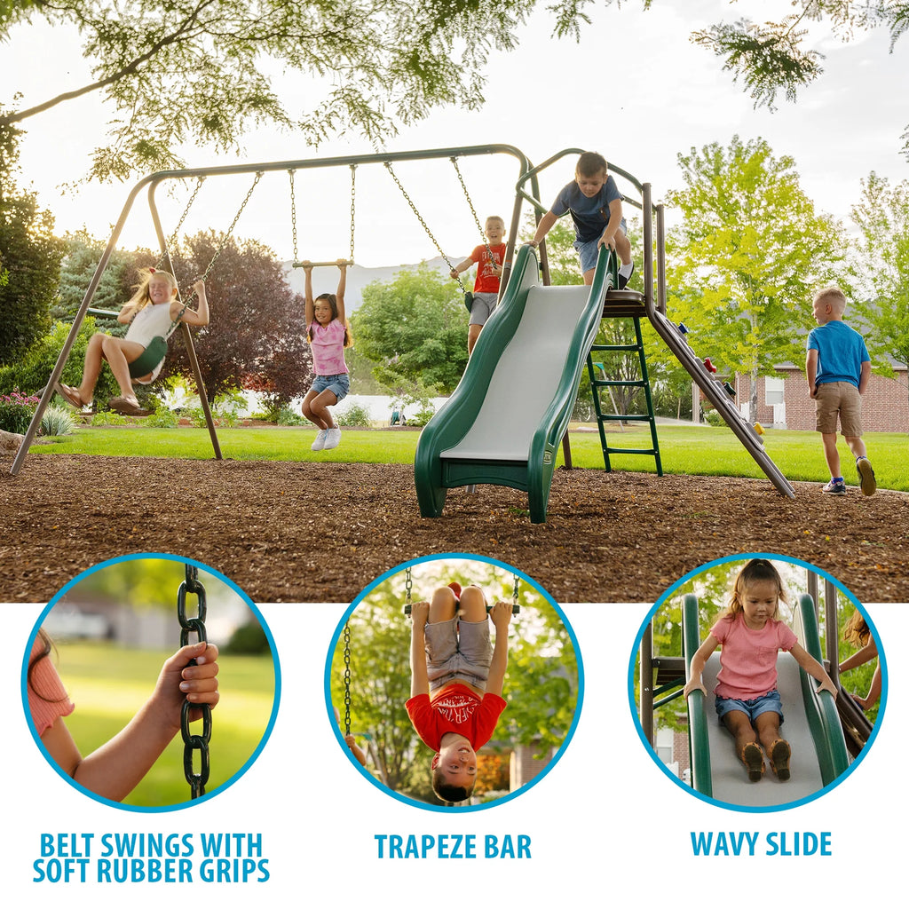 Kid'S Outdoor Climb & Slide Swing Set with Belt Swings and Trapeze Bar (91142)