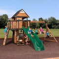 Canyon Creek Cedar Wood Swing Set with Wave Slide, Clubhouse, Rock Wall, and Play Kitchen
