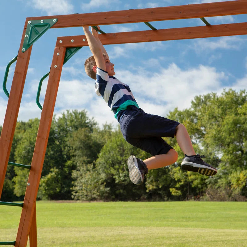Skyfort II Cedar Wood Swing Set with Wave Slide, Clubhouse, Crow'S Nest, and Monkey Bars