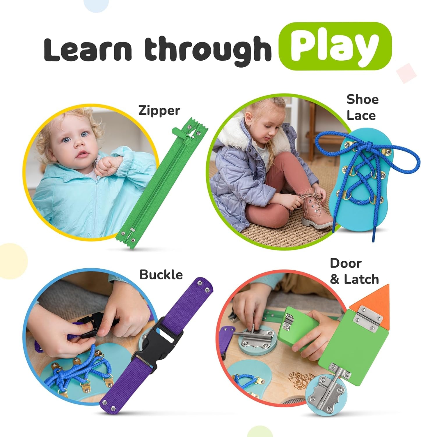Toddler Busy Board, Premium Wooden Sensory Busy Board for Toddlers 3 Year Old with 10 Educational Activities for Fine Motor Skills, Fidget Activity Toy for Travel