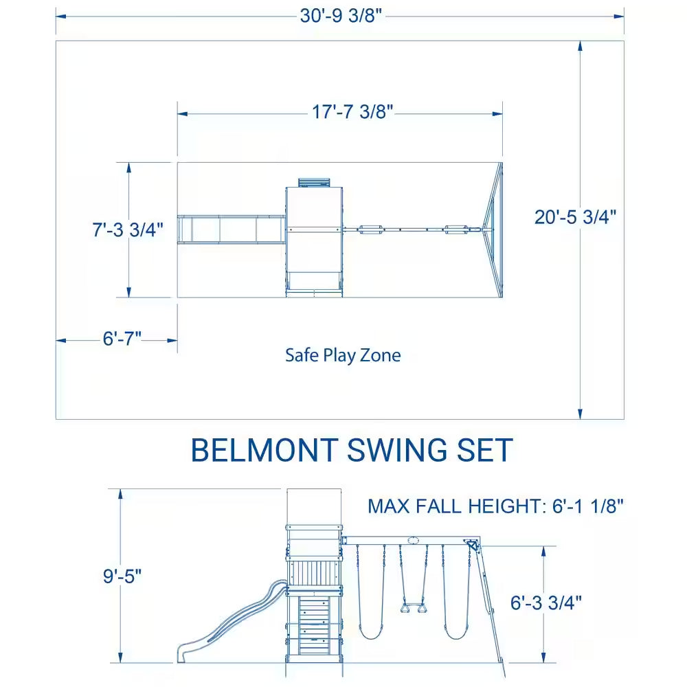 Belmont Outdoor Kid'S Playground Set W/ Elevated Clubhouse, Sandbox Area, Rockwall, Swing Set, and Wave Slide