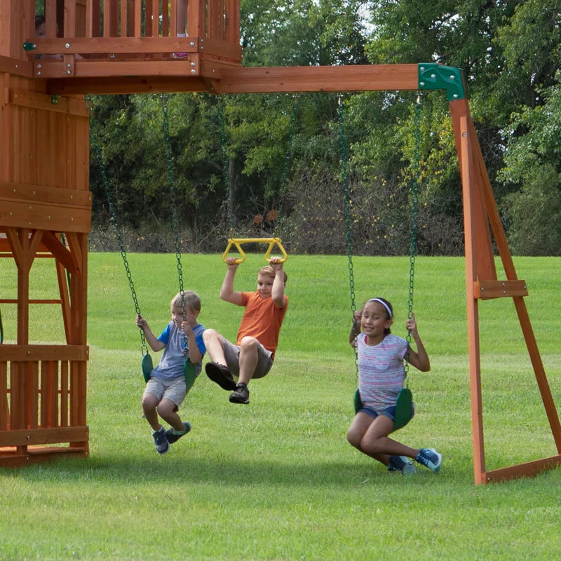 Skyfort II Cedar Wood Swing Set with Wave Slide, Clubhouse, Crow'S Nest, and Monkey Bars
