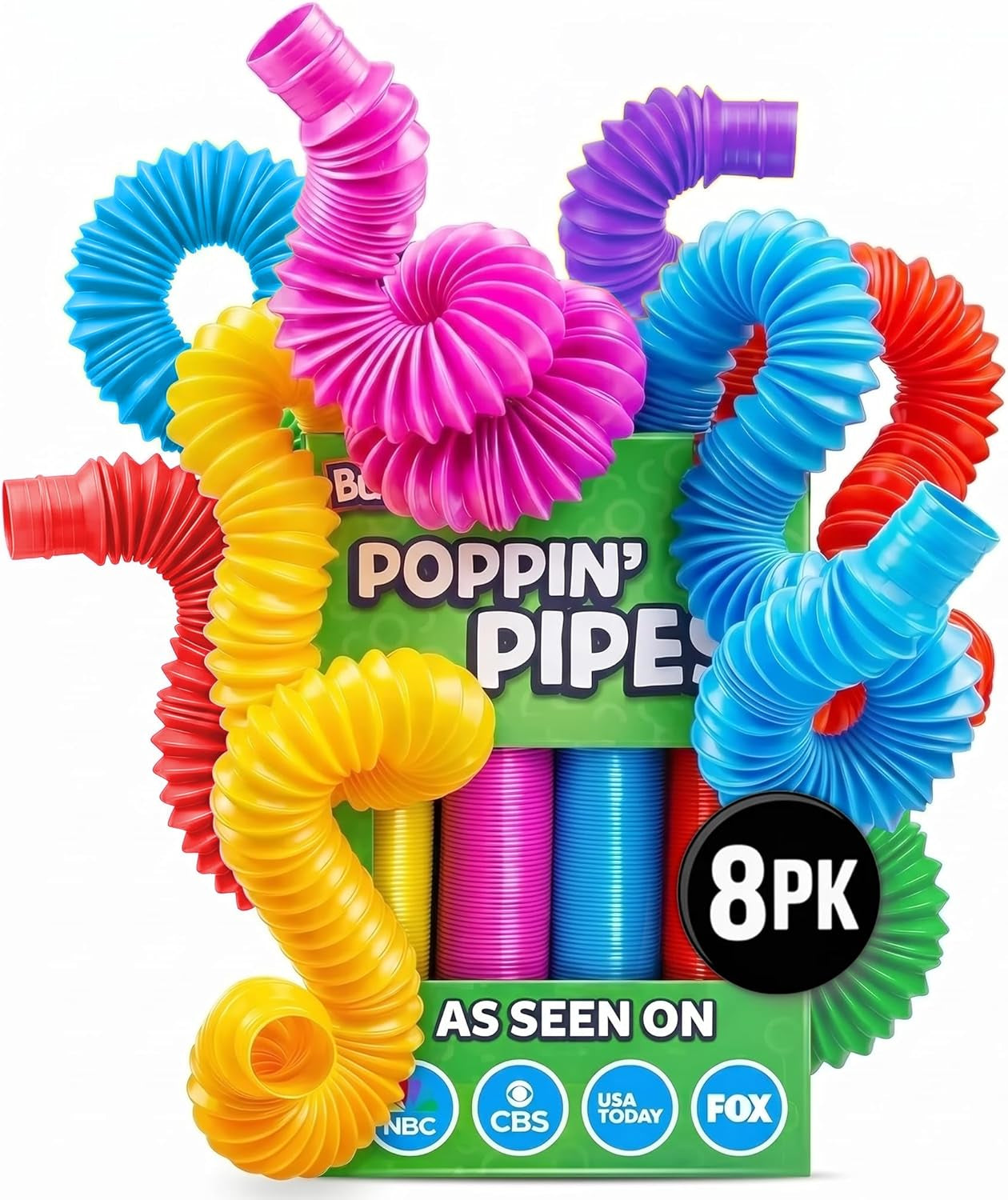 Pop Tubes - Sensory Toys - Fidget Toys - Imaginative Play & Stimulating Creative Learning - Hours of Fun for Kids - Tons of Ways to Play - Non-Mouthable Toy 3+ - 8 Pack Large