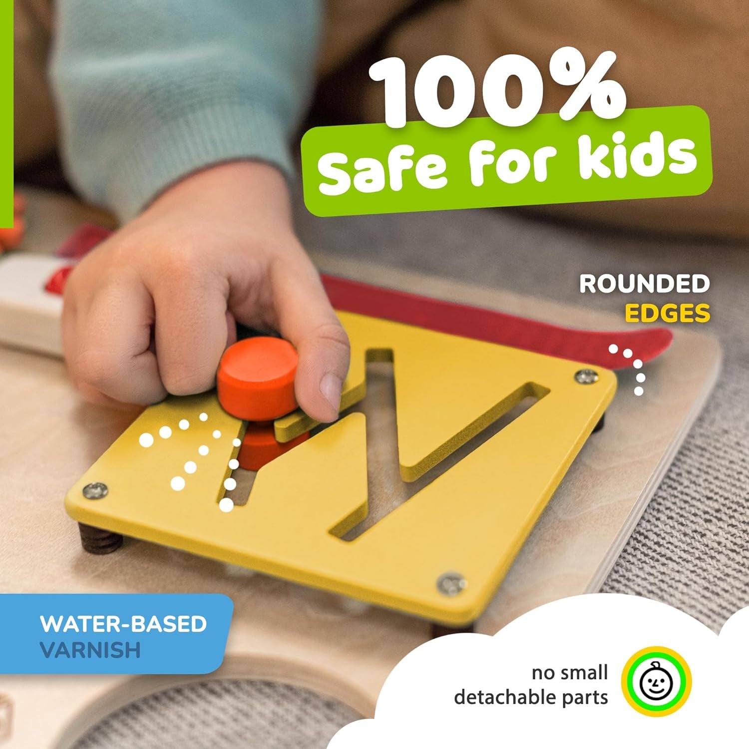 Toddler Busy Board, Premium Wooden Sensory Busy Board for Toddlers 3 Year Old with 10 Educational Activities for Fine Motor Skills, Fidget Activity Toy for Travel