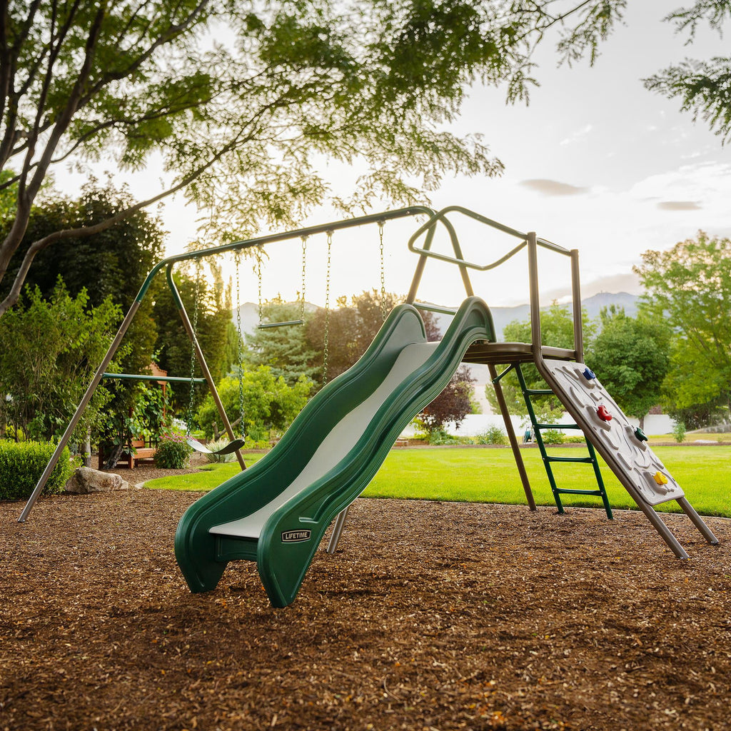 Kid'S Outdoor Climb & Slide Swing Set with Belt Swings and Trapeze Bar (91142)