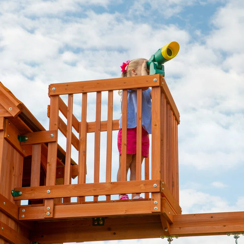 Skyfort II Cedar Wood Swing Set with Wave Slide, Clubhouse, Crow'S Nest, and Monkey Bars