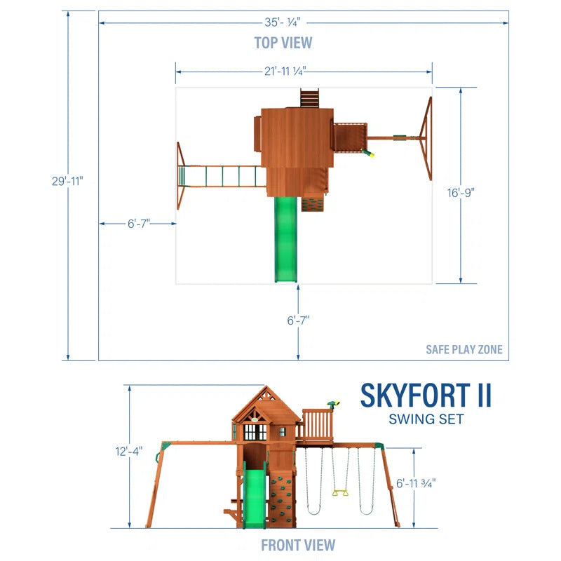 Skyfort II Cedar Wood Swing Set with Wave Slide, Clubhouse, Crow'S Nest, and Monkey Bars