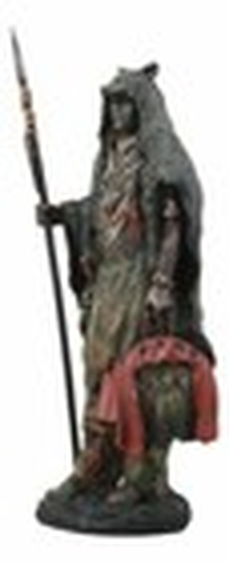 Brave Tribal Indian Native Warrior Hunter with Bear Headdress Winter Coat Statue