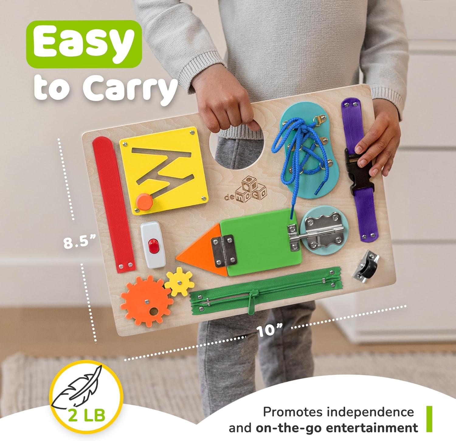 Toddler Busy Board, Premium Wooden Sensory Busy Board for Toddlers 3 Year Old with 10 Educational Activities for Fine Motor Skills, Fidget Activity Toy for Travel