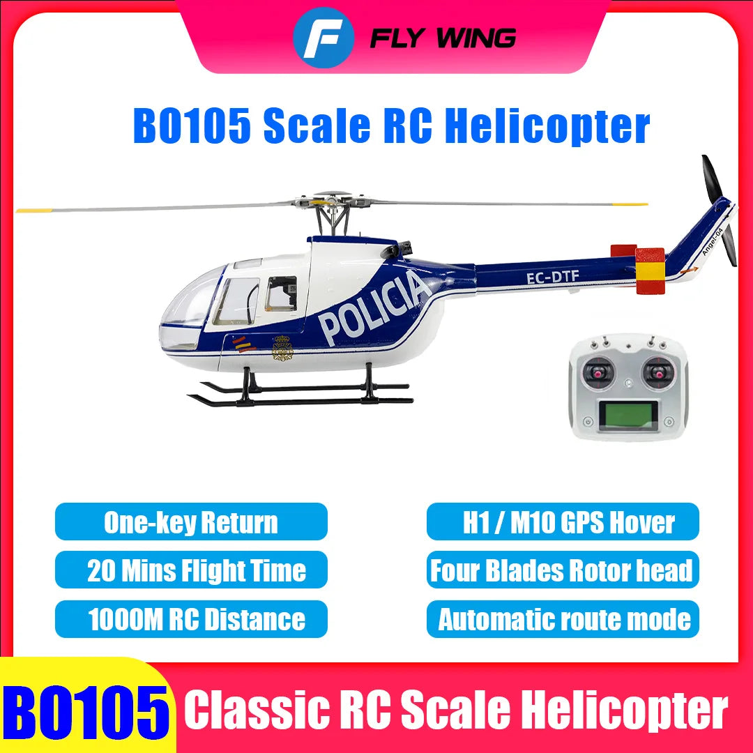 FLYWING BO105 RC Helicopter ACE Flight Controller 470 Class 6CH Scale Helicopter BO105 Plane 4 Blades Rotor Head One-Key Return