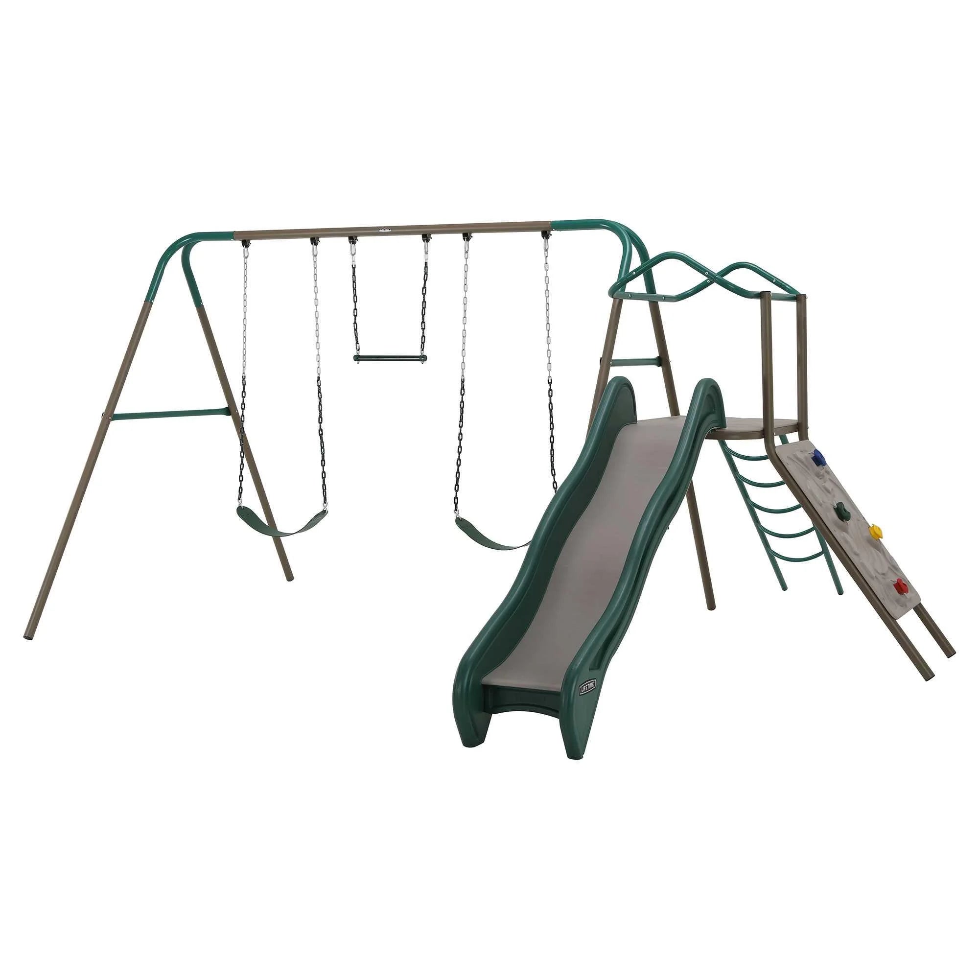 Kid'S Outdoor Climb & Slide Swing Set with Belt Swings and Trapeze Bar (91142)