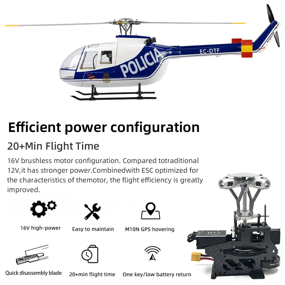 FLYWING BO105 RC Helicopter ACE Flight Controller 470 Class 6CH Scale Helicopter BO105 Plane 4 Blades Rotor Head One-Key Return