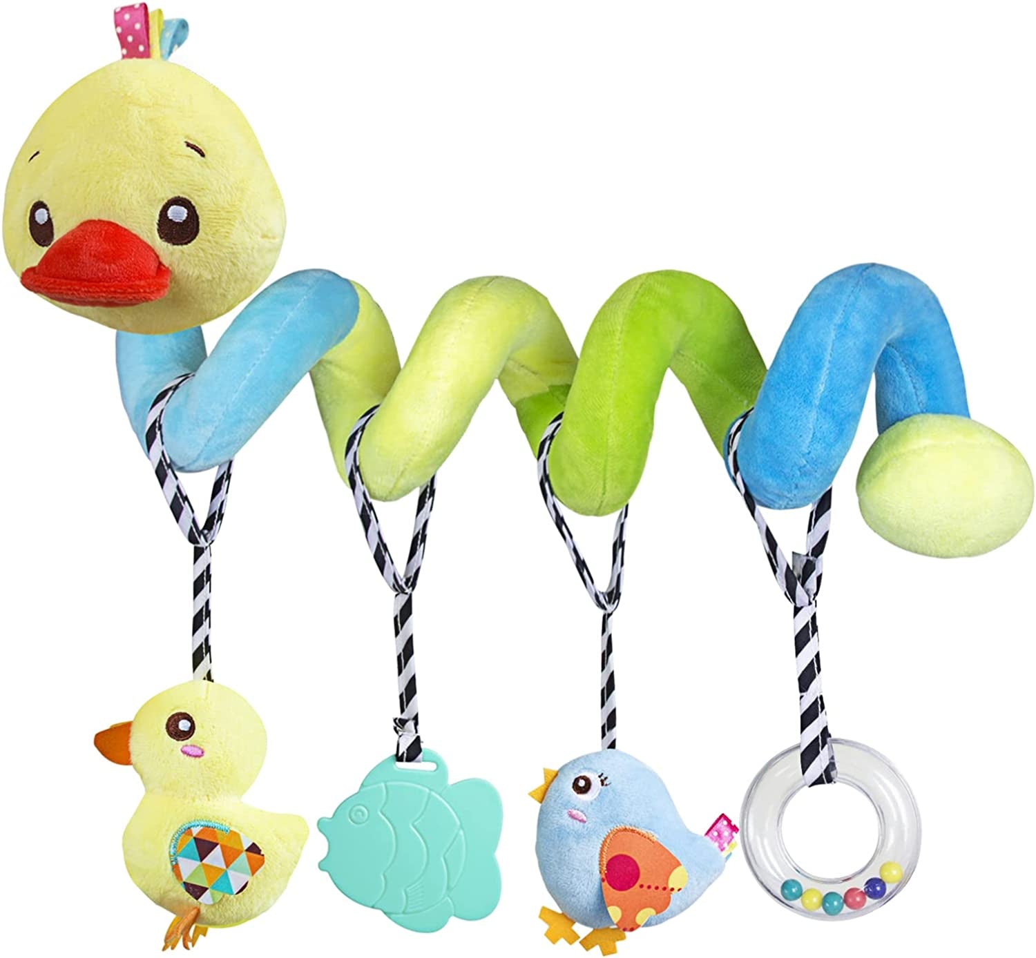 Baby Car Seat Toys, Activity Spiral Hangings Pram Toys, Plush Crib Toys with Squeaky for Boy or Girl (Duck)