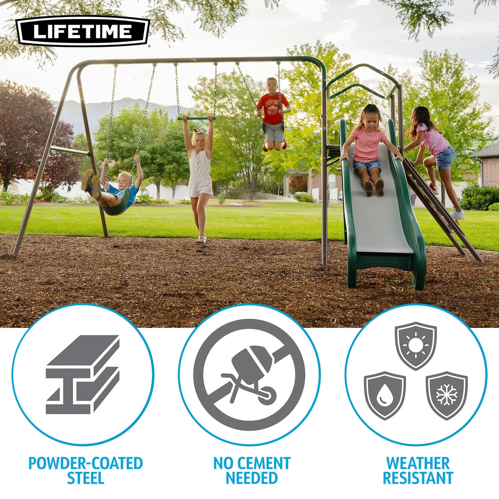 Kid'S Outdoor Climb & Slide Swing Set with Belt Swings and Trapeze Bar (91142)