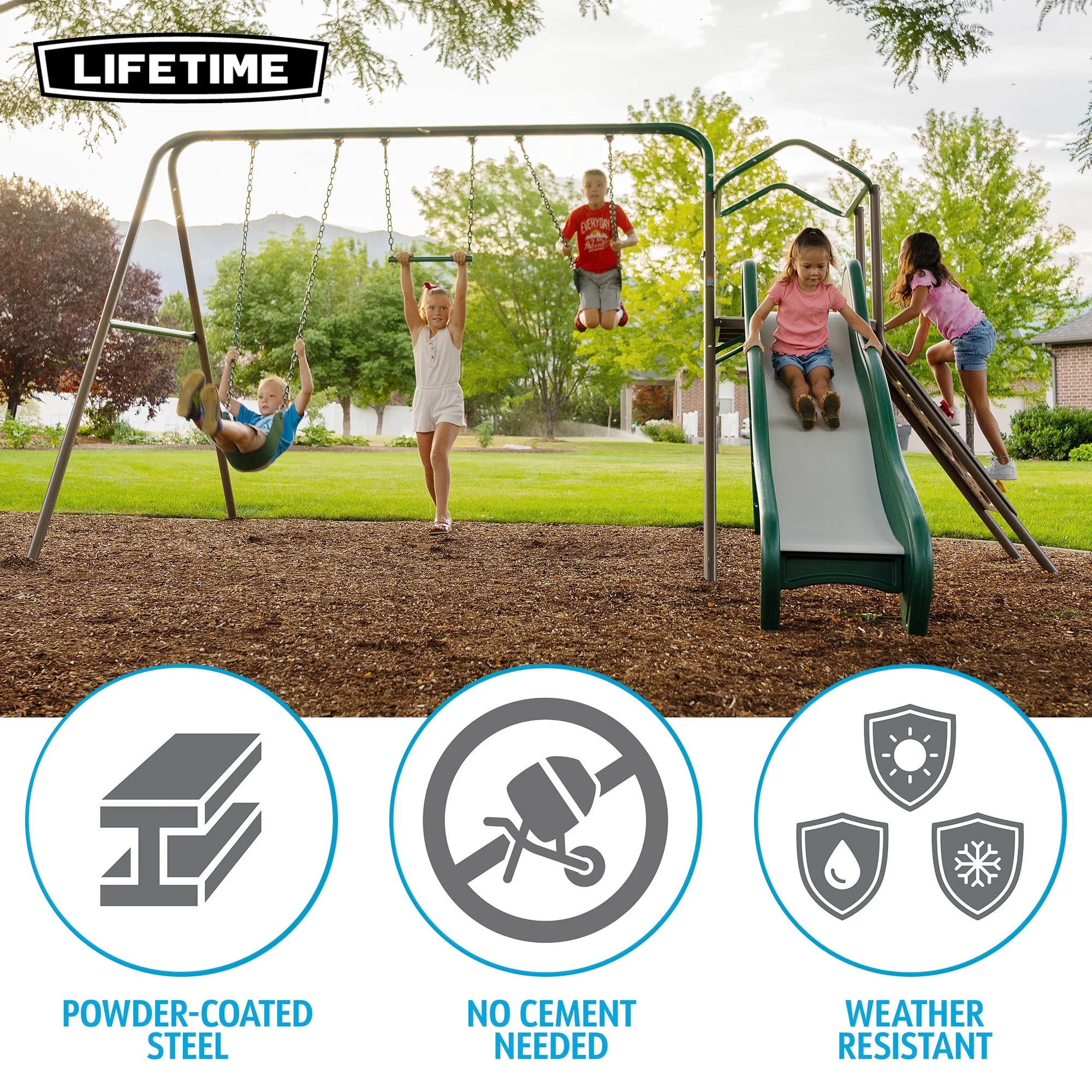 Kid'S Outdoor Climb & Slide Swing Set with Belt Swings and Trapeze Bar (91142)