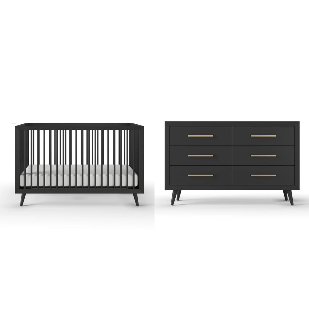 Cranbrook Crib and Dresser Nursery Set, 4-In-1 Convertible Crib with 6-Drawer Dresser, Ebony, 2-Piece