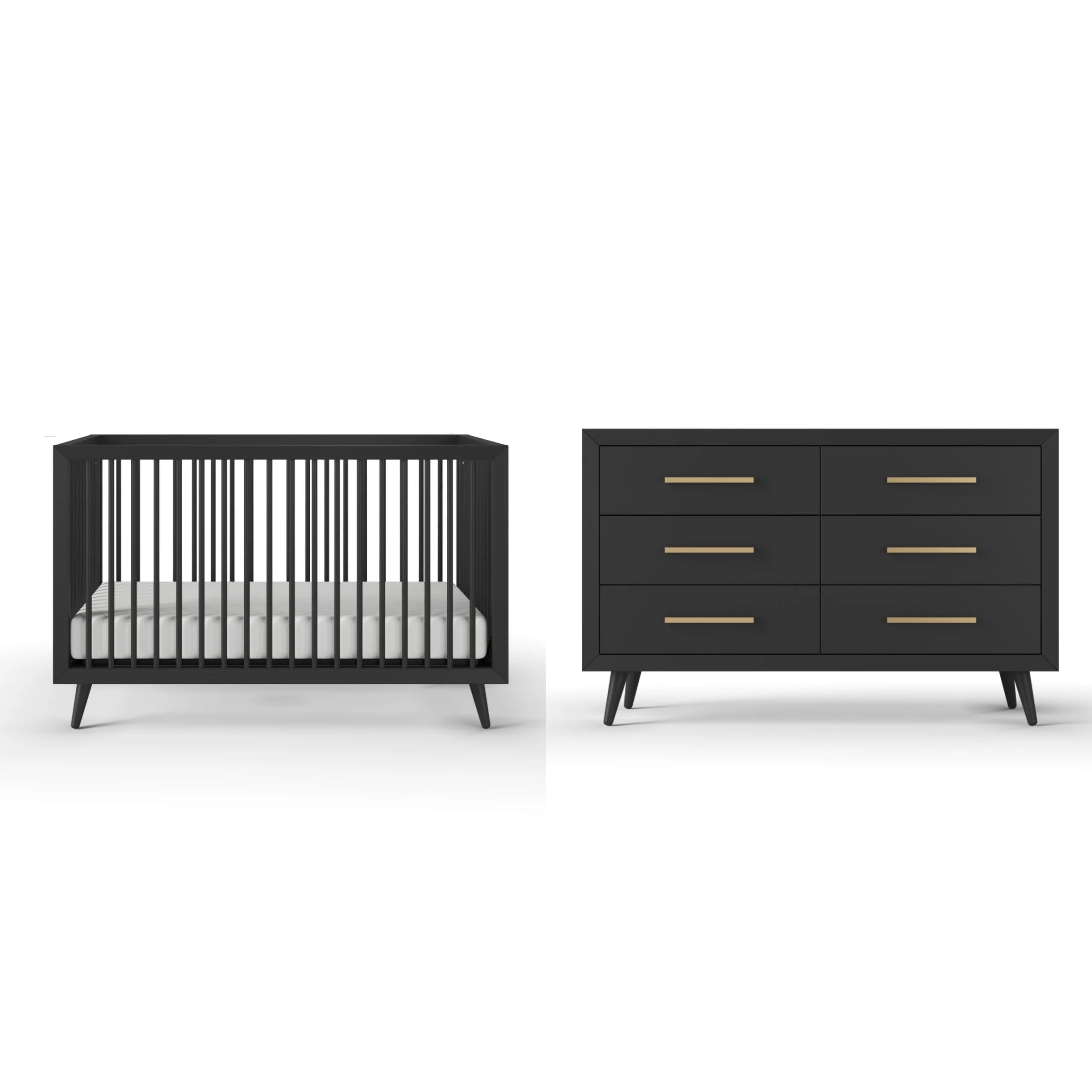 Cranbrook Crib and Dresser Nursery Set, 4-In-1 Convertible Crib with 6-Drawer Dresser, Ebony, 2-Piece