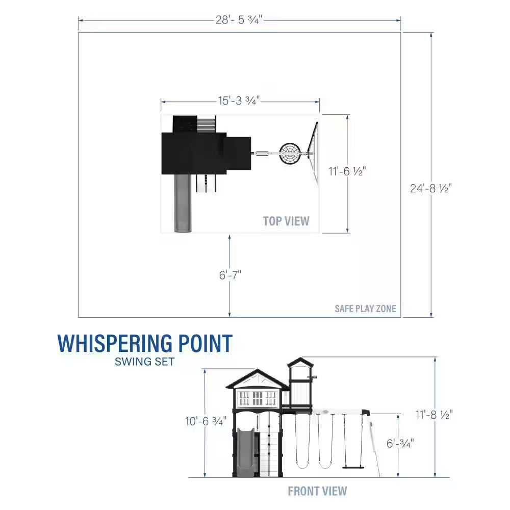Whispering Point Outdoor Playground Set W/ Upper Clubhouse, Web Swing, Rock Wall, Swing Set, and Playset Kitchen
