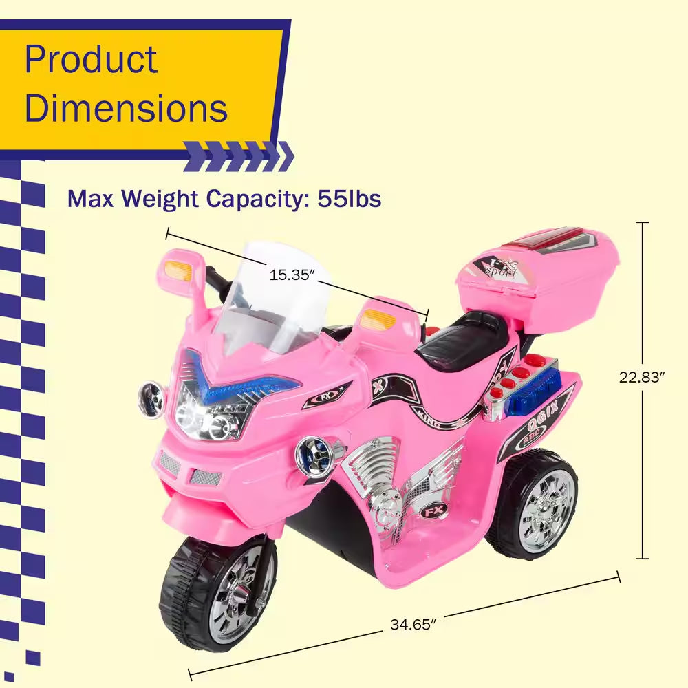 3-Wheel Battery Powered Motorcycle Ride on Toy in Pink