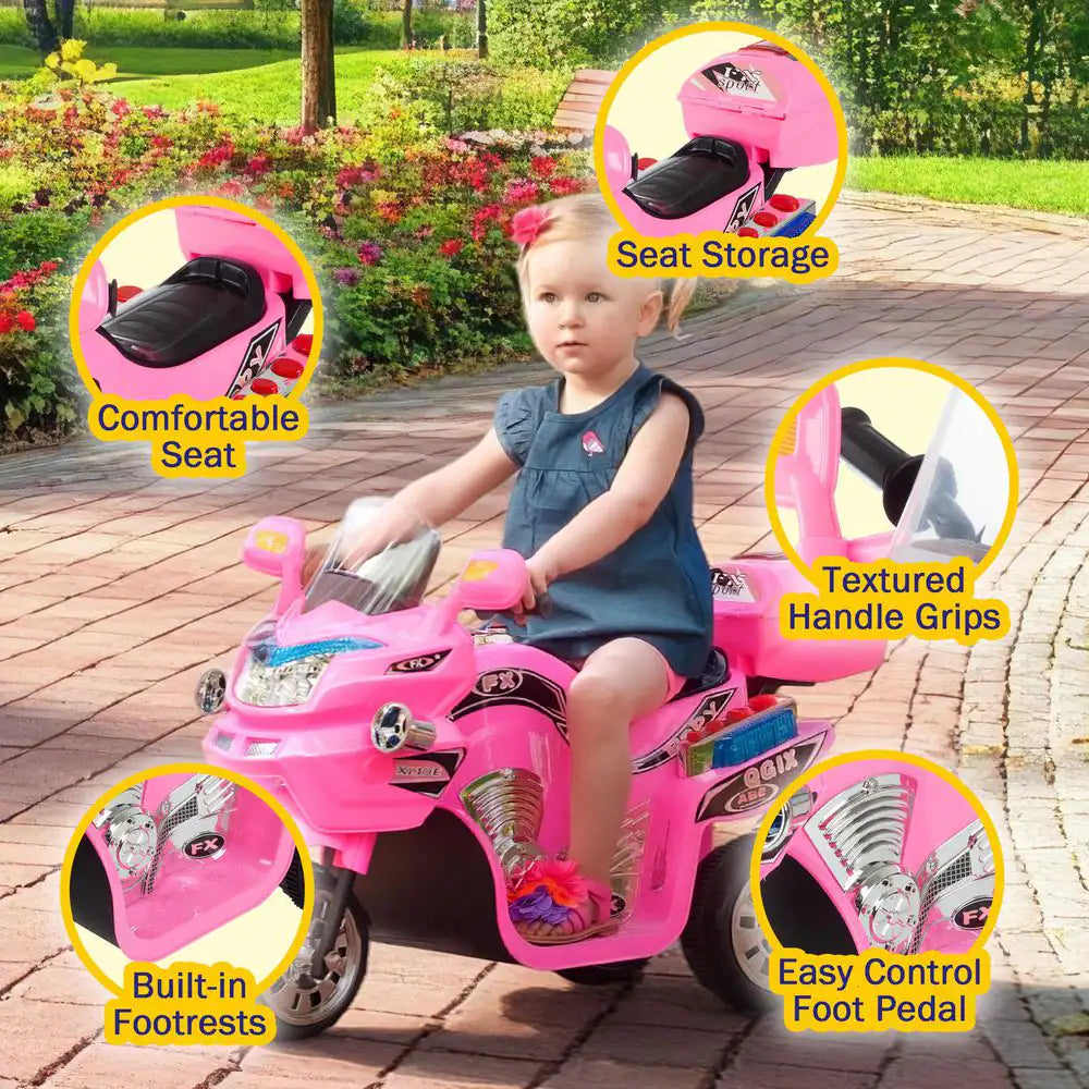 3-Wheel Battery Powered Motorcycle Ride on Toy in Pink