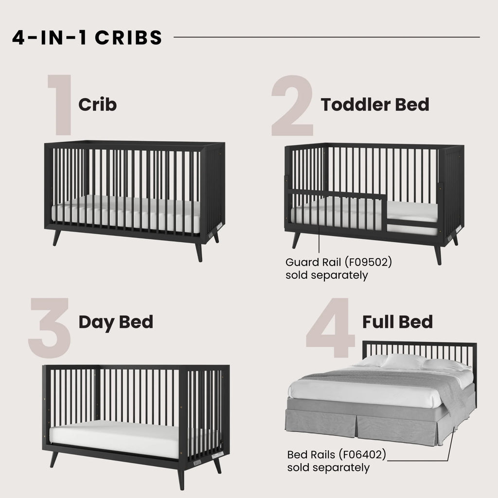 Cranbrook Crib and Dresser Nursery Set, 4-In-1 Convertible Crib with 6-Drawer Dresser, Ebony, 2-Piece